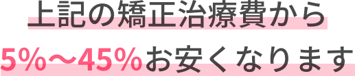 上記の矯正治療費から5％〜45％お安くなります